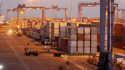 A general view of a container terminal is seen at Mundra Port, one of the ports handled by India's Adani Ports and Special Economic Zone Ltd, (Reuters)