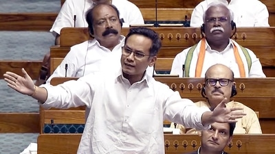 Deputy Leader of Congress in Lok Sabha Gaurav Gogoi calls railway minister Ashwini Vaishnaw 'derailment minister'. (ANI Photo/SansadTV) (SansadTV) Deputy Leader of Congress in Lok Sabha Gaurav Gogoi calls railway minister Ashwini Vaishnaw 'derailment minister'. (ANI Photo/SansadTV) (SansadTV)