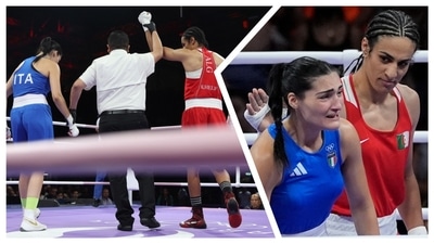 Italy's Angela Carini suffered a suspected broken nose in the women’s 66kg round of 16 bout at the Paris Olympics. (AP-Reuters) Italy's Angela Carini suffered a suspected broken nose in the women’s 66kg round of 16 bout at the Paris Olympics. (AP-Reuters)