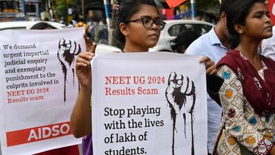 Students stage protest rally against recent scam in NEET and UGC-NET exam (HT Photo) Students stage protest rally against recent scam in NEET and UGC-NET exam (HT Photo)