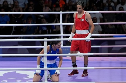 Algeria's Imane Khelif, right, defeated, Italy's Angela Carini in their women's 66kg preliminary boxing match at the 2024 Summer Olympics (AP) Algeria's Imane Khelif, right, defeated, Italy's Angela Carini in their women's 66kg preliminary boxing match at the 2024 Summer Olympics (AP)