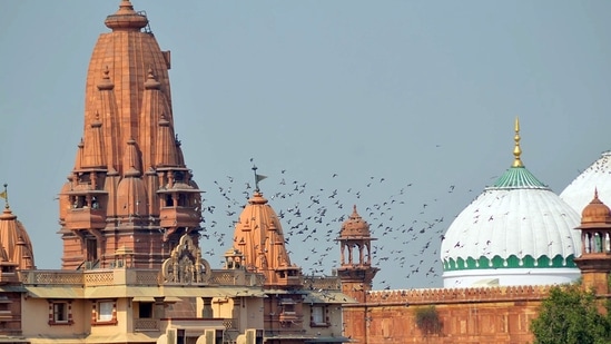 A view of the Krishna Janmasthan Temple Complex and Shahi Eidgah Mosque, in Mathura.(ANi file photo)