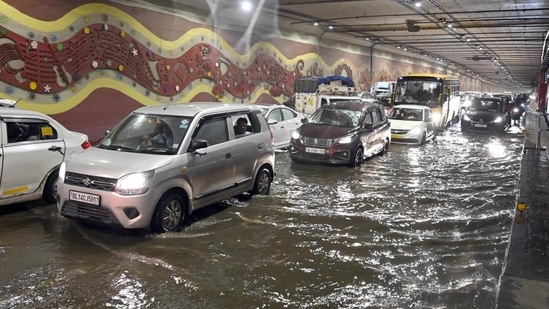 A waterlogged Pragati Maidan tunnel on Wednesday. (Sanjeev Verma/HT)
