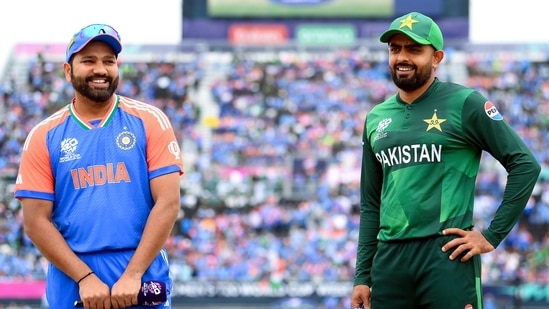 India's captain Rohit Sharma and Pakistan's captain Babar Azam at the toss for their Group A match in the 2024 T20 World Cup (Pakistan Cricket - X)