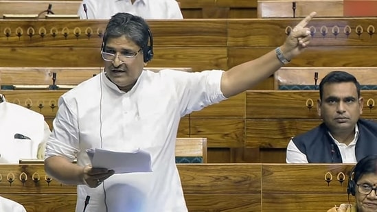 INC MP Mohammad Jawed speaks in Lok Sabha during the Monsoon Session of Parliament, in New Delhi on Thursday. (ANI Photo/Sansad TV)(Sansad TV)