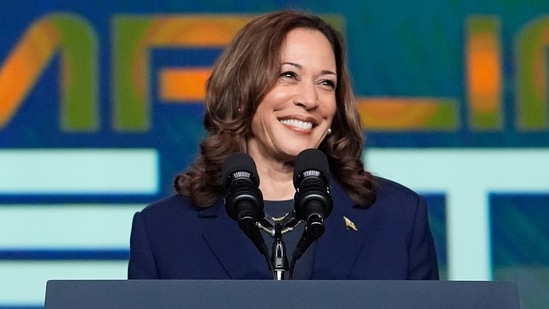 Vice President Kamala Harris delivers remarks at a Sigma Gamma Rho Sorority gathering in Houston, Wednesday, July 31, 2024, in Houston. (AP Photo/LM Otero)(AP)
