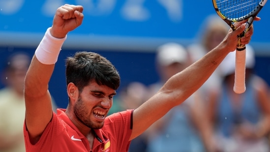 Carlos Alcaraz of Spain celebrates his victory over Tommy Paul(AP)