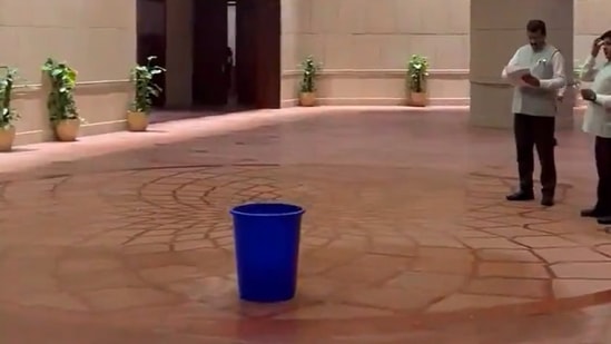 Congress MP Manickam Tagore shared video of what he claimed rainwater leakage in Parliament lobby.(X/Manickam Tagore)