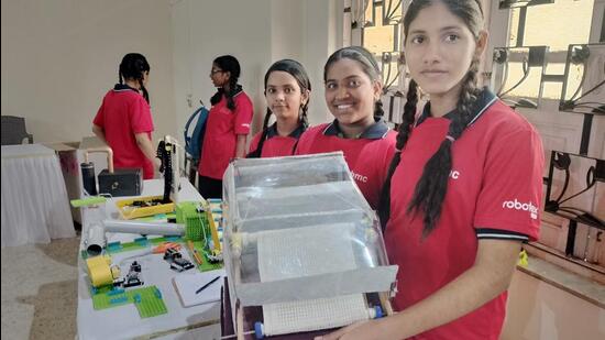 The students who come from low-strata society have been learning robotics and coding under Robotex India’s programme “Girls Who Build Robots” funded by Corporate Social Responsibility (CSR) partner BMC Software. (HT PHOTO)
