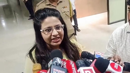 Washim, Jul 16 (ANI): IAS trainee Puja Khedkar speaks to the media regarding the police interrogation at her residence, in Washim on Tuesday. 