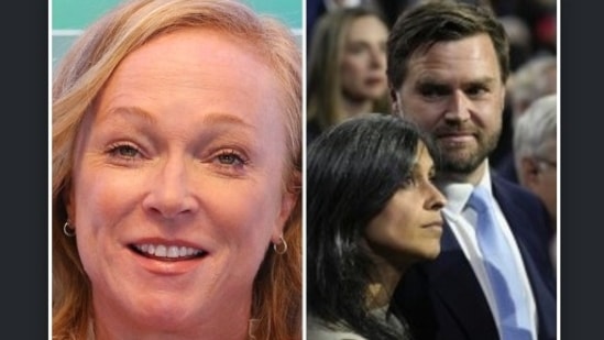 Kamala Harris' husband's ex-wife, Kerstin Emhoff, has again targetted JD Vance after his "childless cat ladies" remark stoked controversy.(Getty/AP)