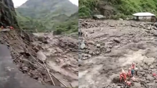 Shimla cloudburst: The SDRF team at the spot for the search and rescue operation.