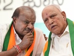 Bengaluru: Union Minister H.D. Kumaraswamy and senior BJP leader B.S. Yediyurappa during the felicitation ceremony of NDA MPs from Karnataka, in Bengaluru, Saturday, June 22, 2024. (PTI Photo/Shailendra Bhojak)(PTI) Bengaluru: Union Minister H.D. Kumaraswamy and senior BJP leader B.S. Yediyurappa during the felicitation ceremony of NDA MPs from Karnataka, in Bengaluru, Saturday, June 22, 2024. (PTI Photo/Shailendra Bhojak)(PTI)