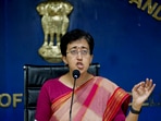 Delhi Minister and AAP leader Atishi addresses a press conference, in New Delhi.
