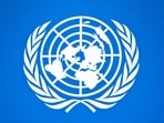 UN logo detail from a press conference background at the United Nations headquarters.(AP) UN logo detail from a press conference background at the United Nations headquarters.(AP)