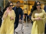 Katrina Kaif wears a simple yellow suit for her airport look. 