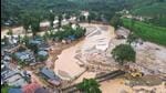 An aerial view of the tea plantations after landslides in Wayanad. Army teams pushed deeper on August 2 into Indian tea plantations and villages struck by landslides that killed more than 200 people. (AFP) An aerial view of the tea plantations after landslides in Wayanad. Army teams pushed deeper on August 2 into Indian tea plantations and villages struck by landslides that killed more than 200 people. (AFP)