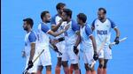 Harmanpreet Singh, centre, celebrates with teammates after scoring his side's second goal against Australia on Friday. (AP) Harmanpreet Singh, centre, celebrates with teammates after scoring his side's second goal against Australia on Friday. (AP)
