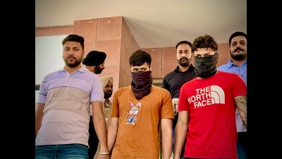 A team from the CIA staff of Mohali police arrested two accused linked with US-based gangster Gopi Nawanshehria gang uncovering a target killing module, officials said. (HT Photo) A team from the CIA staff of Mohali police arrested two accused linked with US-based gangster Gopi Nawanshehria gang uncovering a target killing module, officials said. (HT Photo)