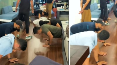 Zerodha co-founder Nithin Kamath participated in a quick workout session at the Rainmatter office. (X/@Nithin0dha) Zerodha co-founder Nithin Kamath participated in a quick workout session at the Rainmatter office. (X/@Nithin0dha)