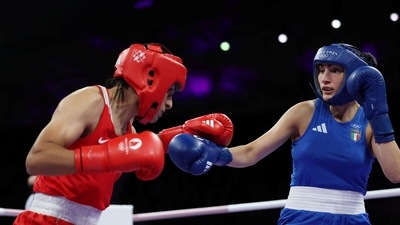 Imane Khelif of Algeria and Angela Carini of Italy in action. (REUTERS)