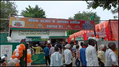 Organic market for agricultural produce at the Mundera Mandi in Prayagraj. (HT)