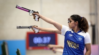 India's Manu Bhaker competes in 10m air pistol mixed team bronze medal match (AFP) India's Manu Bhaker competes in 10m air pistol mixed team bronze medal match (AFP)