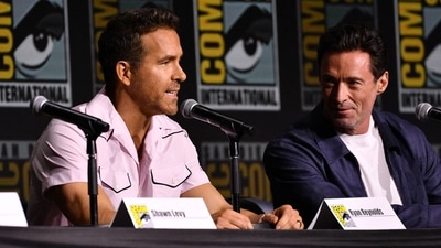 Canadian actor Ryan Reynolds (L) and Australian actor Hugh Jackman speak on stage during �Deadpool and Wolverine� celebration of life fan event during Comic Con International in San Diego, California, July 25, 2024. (Photo by Chris DELMAS / AFP) (AFP) Canadian actor Ryan Reynolds (L) and Australian actor Hugh Jackman speak on stage during �Deadpool and Wolverine� celebration of life fan event during Comic Con International in San Diego, California, July 25, 2024. (Photo by Chris DELMAS / AFP) (AFP)