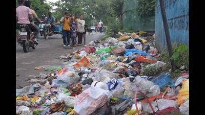 With sanitation workers on strike for over a week, garbage can be seen piled up in many areas of the city. (HT Photo) With sanitation workers on strike for over a week, garbage can be seen piled up in many areas of the city. (HT Photo)