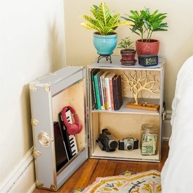 The classic trunk is downsized and transformed into a side table, complete with lockable storage for valuables. (Dormify via AP) The classic trunk is downsized and transformed into a side table, complete with lockable storage for valuables. (Dormify via AP)
