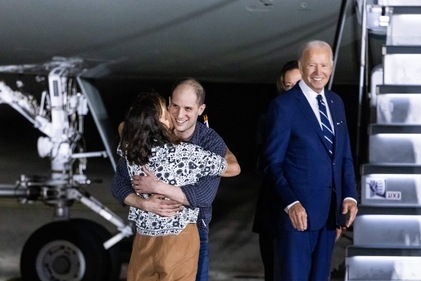 Wall Street Journal reporter Evan Gershkovich hugs his mother, Ella Milman, after his arrival in the US. (PTI) Wall Street Journal reporter Evan Gershkovich hugs his mother, Ella Milman, after his arrival in the US. (PTI)