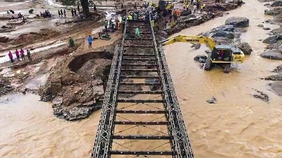 A bailey bridge was constructed in a record 31 hours by 140 army personnel to reach isolated inland areas where people were trapped after the landslide. (ANI Photo)(ANI)