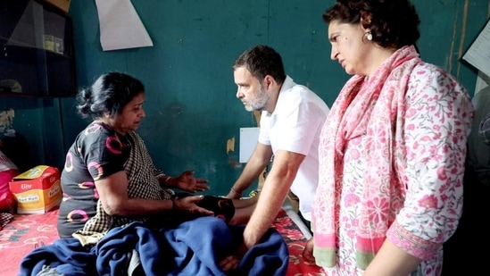 Congress leaders Rahul Gandhi and Priyanka Gandhi Vadra in Wayanad. (ANI)