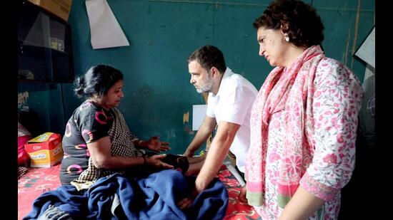 Congress leaders Rahul Gandhi and Priyanka Gandhi Vadra in Wayanad. (ANI)