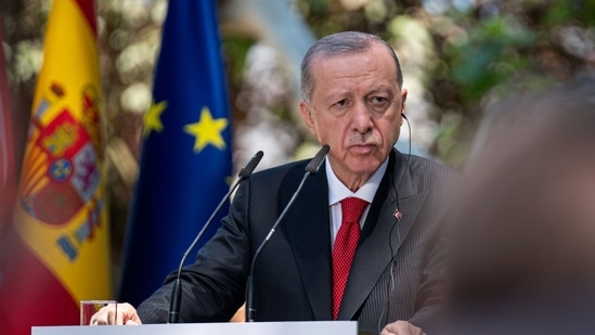 Recep Tayyip Erdogan, Turkey's president, during a news conference.(Bloomberg)