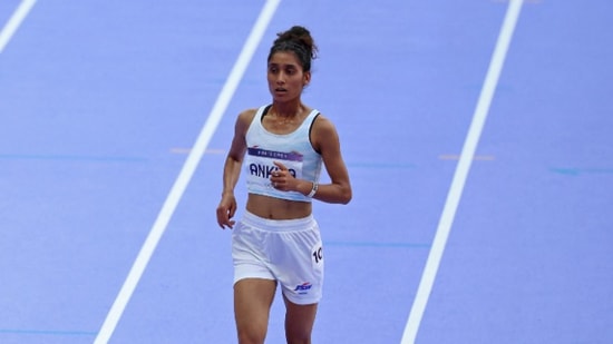 Ankita during the women's 5000m heat at Paris Olympics(Reuters)