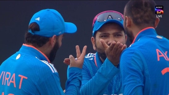 Virat Kohli and Rohit Sharma can't stop laughing with Axar Patel as Sri Lanka batter walks despite being given not out by the umpire; replays prove he was wrong.