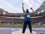India's Tajinderpal Singh in action during the Men's Shot Put Qualification event.