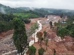 A drone visual of the landslide-affected Mundakkai, Chooralmala area, in Wayanad on Friday. (ANI ) A drone visual of the landslide-affected Mundakkai, Chooralmala area, in Wayanad on Friday. (ANI )