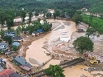 An aerial view of the damage caused by the Wayanad landslides, where people are being rescued by the armed forces (AFP) An aerial view of the damage caused by the Wayanad landslides, where people are being rescued by the armed forces (AFP)