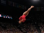 Simone Biles, of the United States, competes during the women's artistic gymnastics individual vault finals at Bercy Arena at the 2024 Summer Olympics, Saturday, Aug. 3, 2024, in Paris, France. (AP Photo/Francisco Seco) Simone Biles, of the United States, competes during the women's artistic gymnastics individual vault finals at Bercy Arena at the 2024 Summer Olympics, Saturday, Aug. 3, 2024, in Paris, France. (AP Photo/Francisco Seco)