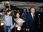 Russian President Vladimir Putin welcomes Russian nationals, including Artyom Dultsev, Anna Dultseva and their children, following a prisoner exchange between Russia with Western countries, during a ceremony at Vnukovo International Airport in Moscow, Russia August 1, 2024.