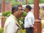 Union Minister Dharmendra Pradhan during the Monsoon session of the Parliament, in New Delhi. Union Minister Dharmendra Pradhan during the Monsoon session of the Parliament, in New Delhi.