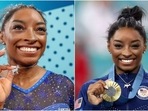 Simone Biles wears a 'GOAT' necklace for cinching the Paris Olympics gold win. (Instagram ) Simone Biles wears a 'GOAT' necklace for cinching the Paris Olympics gold win. (Instagram )