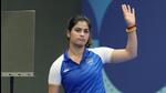 Manu Bhaker reacts after getting eliminated from the 25m pistol women's final at the Paris Olympics on Saturdayz. (AP) Manu Bhaker reacts after getting eliminated from the 25m pistol women's final at the Paris Olympics on Saturdayz. (AP)