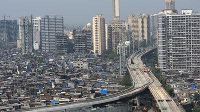 An aerial view of the Mumbai Metro 2A at Kandivali, in Mumba. (Satish Bate/HT Photo)