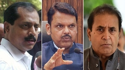 (Left-Right): Sachin Waze, Maharashtra deputy CM Devendra Fadnavis and NCP(SP) leader Anil Deshmukh.