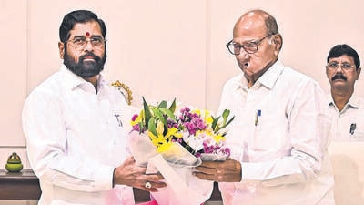 NCP (SP) chief Sharad Pawar met chief minister Eknath Shinde again on Saturday, making it the second meeting in less than two weeks (PTI) NCP (SP) chief Sharad Pawar met chief minister Eknath Shinde again on Saturday, making it the second meeting in less than two weeks (PTI)