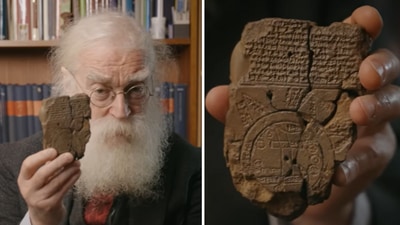 The image shows the “oldest map of the world in the world” from 2,900 years ago. (YouTube/@britishmuseum) The image shows the “oldest map of the world in the world” from 2,900 years ago. (YouTube/@britishmuseum)