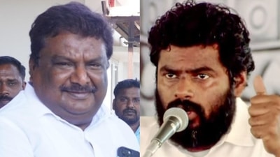 Tamil Nadu minister SS Sivasankar (left) and Tamil Nadu BJP chief Annamalai. Tamil Nadu minister SS Sivasankar (left) and Tamil Nadu BJP chief Annamalai.